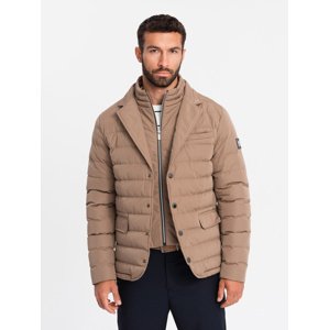 Ombre Men's quilted jacket with jacket cut - beige