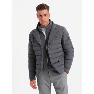 Ombre Men's quilted jacket with jacket cut - graphite