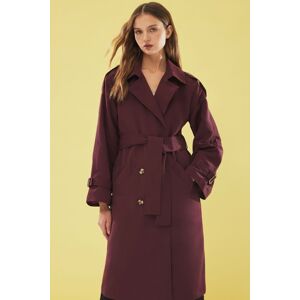 Trendyol Claret Red Oversize Belted Trench Coat