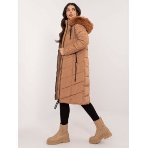 Brown quilted winter jacket with fur