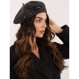 Dark gray wool beret with appliqué