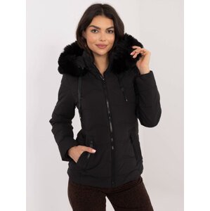 Black quilted poloseason jacket with fur