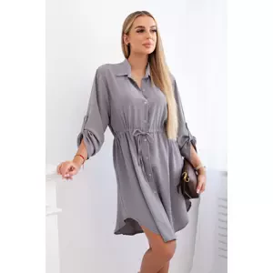 Women's dress with buttons and waist ties - grey