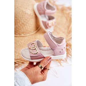 PE1 Leather Children's Sandals With Velcro Pink Catia