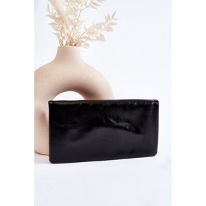 marka niezdefiniowana Women's Large Leather Wallet With A Zipper Black Shiness
