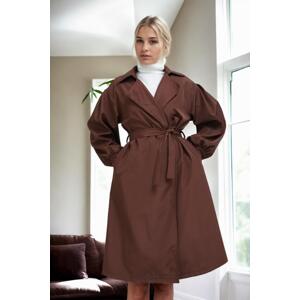 40345 Dewberry Belted Balloon Sleeve Women Trenchcoat-COFFEE