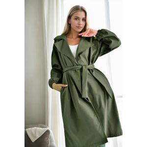 40345 Dewberry Belted Balloon Sleeve Women Trenchcoat-Khaki