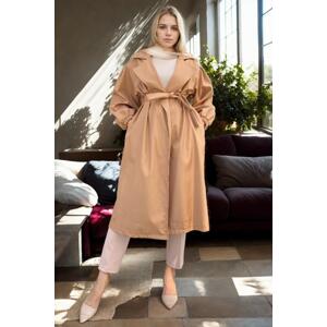 40345 Dewberry Belted Balloon Sleeve Women Trenchcoat-CAMEL