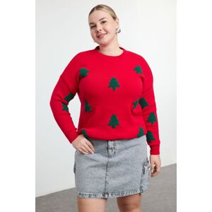 Trendyol Curve Red Embroidered New Year's Themed Knitwear Sweater