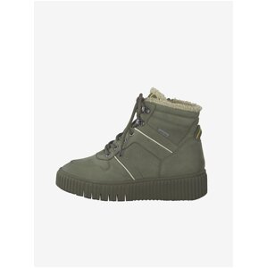 Khaki leather ankle winter boots with faux fur Tamaris - Women's