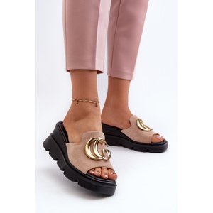 VINCEZA Women's sandals with faux suede on wedge and platform with golden decoration beige Iaria
