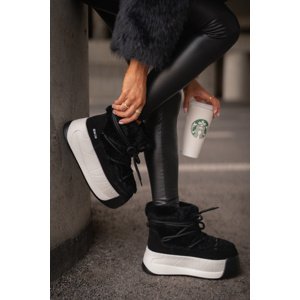 BIG STAR SHOES Women's Leather Snow Boots On Thick Sole With Fur Big Star