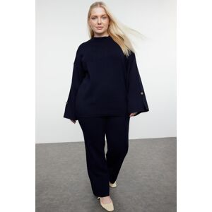 Trendyol Curve Navy Blue Knitwear Plus Size Bottom-Top Set