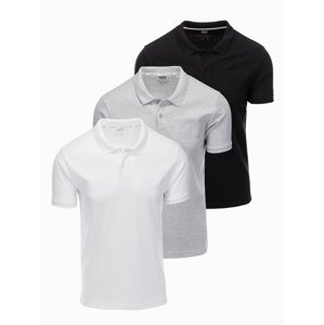 Ombre BASIC men's cotton polo t-shirt set - black/grey melange/white