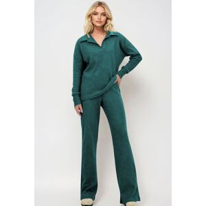 Trend Alaçatı Stili Women's Petrol Blue Polo Neck Top and Palazzo Pants Knitwear Bottom Top Set