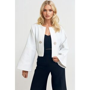 Trend Alaçatı Stili Women's Ecru Button Detail Open Front Short Jacket