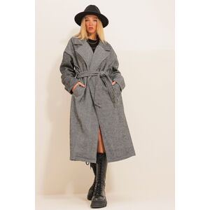 Trend Alaçatı Stili Women's Anthracite Double Pocket Unlined Belted Cashmere Coat