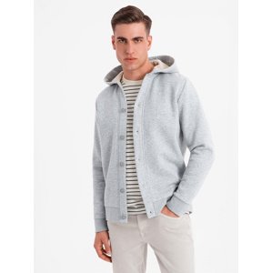 Ombre Men's button-down hooded sweatshirt - grey melange