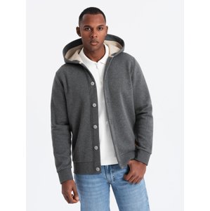 Ombre Men's button-down hooded sweatshirt - graphite melange