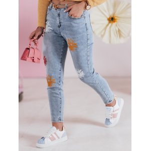 Spodnie damskie jeansowe slim fit w kwiatki FLORENSSO niebieskie Dstreet