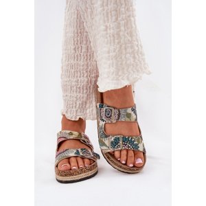 Patterned Women Slippers On Cork Platform With Buckles Lee Cooper