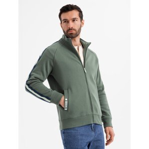 Ombre Men's sweatshirt with high collar and stripes - olive
