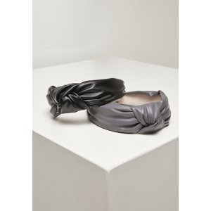 Alice Band Imitation Leather Knot 2-Pack Black/Grey