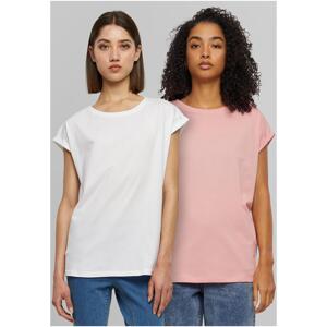 Women's T-shirt Extended Shoulder Tee - 2pcs - pink+white