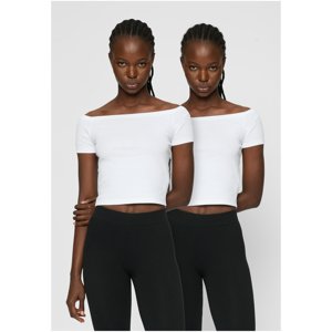Women's T-shirt Organic Off Shoulder Rib - 2 Pack white+white