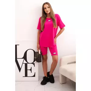 Kesi Włoski Women's cotton set with short sleeves and shorts fuchsia