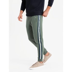 Ombre Men's sweatpants with piping and leg ribbing - olive