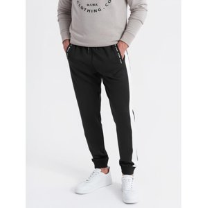 Ombre Men's sweatpants joggers with contrasting stripes - black