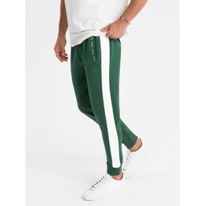 Ombre Men's sweatpants joggers with contrasting stripes - dark green