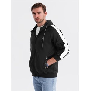Ombre Men's unbuttoned hooded sweatshirt with piping - black