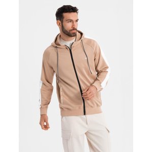 Ombre Unzipped men's hooded sweatshirt with piping - beige