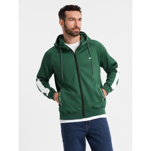 Ombre Unzipped men's hooded sweatshirt with piping - dark green