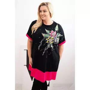 Kesi Włoski Fuchsia Plus Size women's tunic with floral pattern and decorative pearls