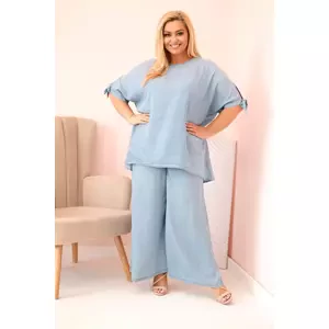 Kesi Włoski Plus Size women's set made of Tencel, tie-front blouse and wide-leg pants light denim