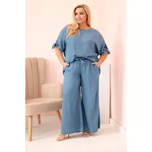 Kesi Włoski Plus Size women's set made of Tencel, tie-front blouse and wide-leg pants denim