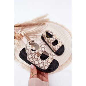 Boto Children's Velcro Sandals With Golden Details Beige Cavina