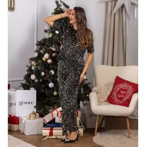 Gemre Black-silver sequin loose pants Kirina