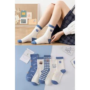 46560 Dewberry 5 Pairs of Unisex Patterned Socks 36-42-WHITE-LIGHT BLUE