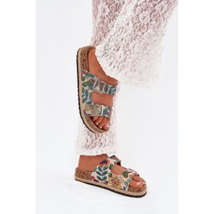 Patterned Women's Slippers On Cork Platform With Buckles Lee Cooper