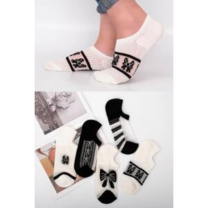 03780 Dewberry Womens Patterned Tulle Socks 5 Pairs-BLACK-WHITE