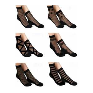 03782 Dewberry 6 Piece Womens Black Patterned Tulle Socks-BLACK
