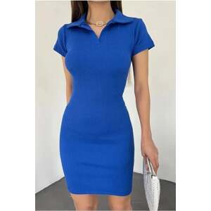 35605 Dewberry Polo Neck Dress with Short Sleeves-SAKS BLUE