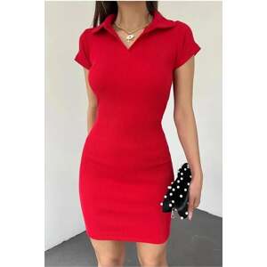 35605 Dewberry Polo Neck Dress with Short Sleeves-RED