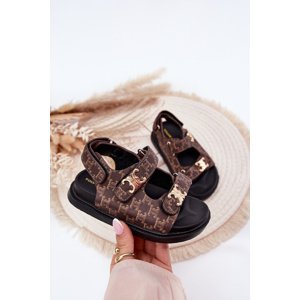 Boto Children's Sandals With Velcro And Golden Details Brown Cavina