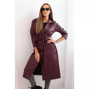 Kesi Włoski Women's faux leather trench coat with a belt and collar burgundy