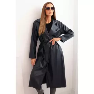Kesi Włoski Women's faux leather trench coat with a belt and collar navy